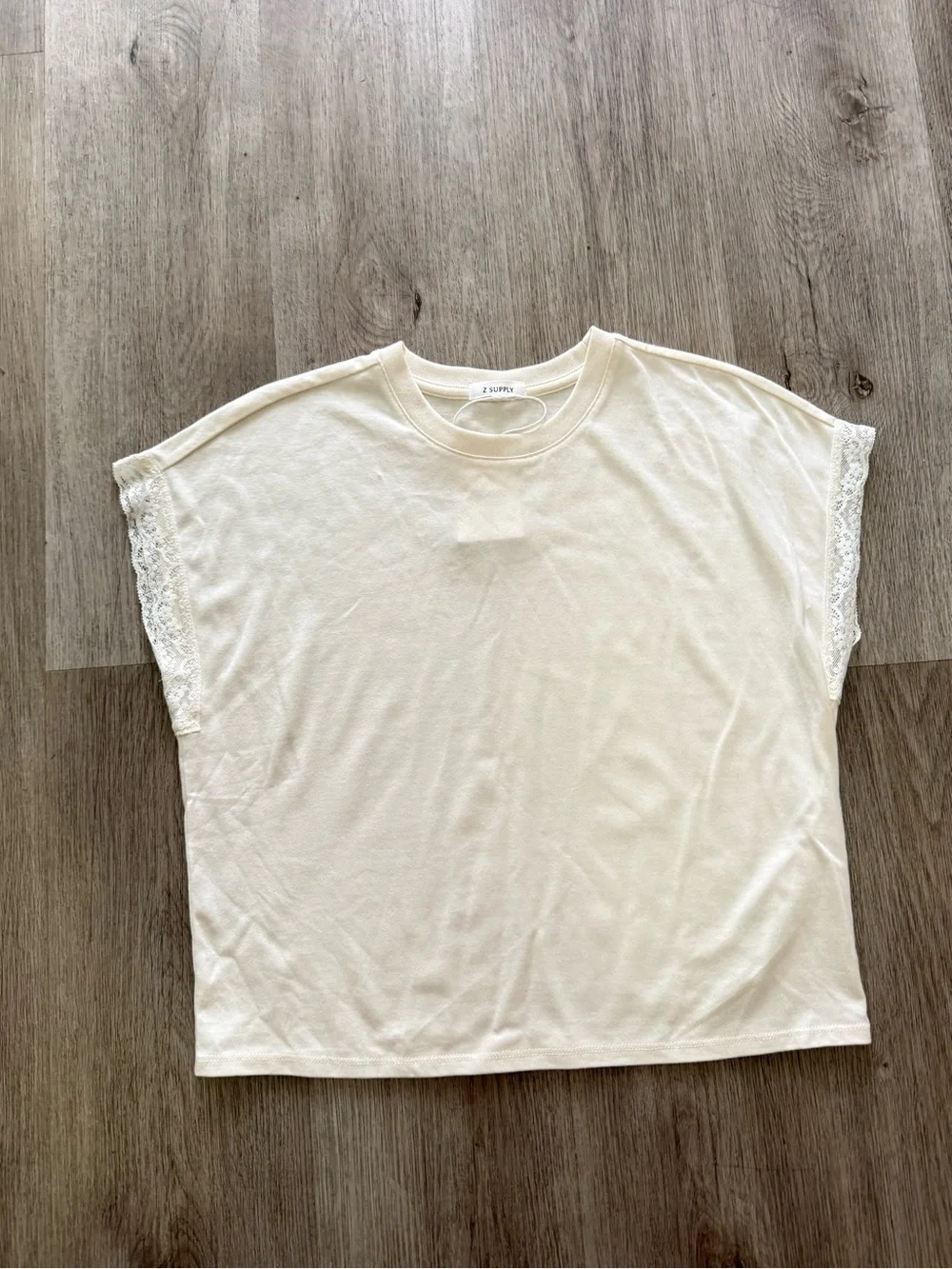 z supply marika ivory cream lace trim muscle tee blouse t-shirt top size small